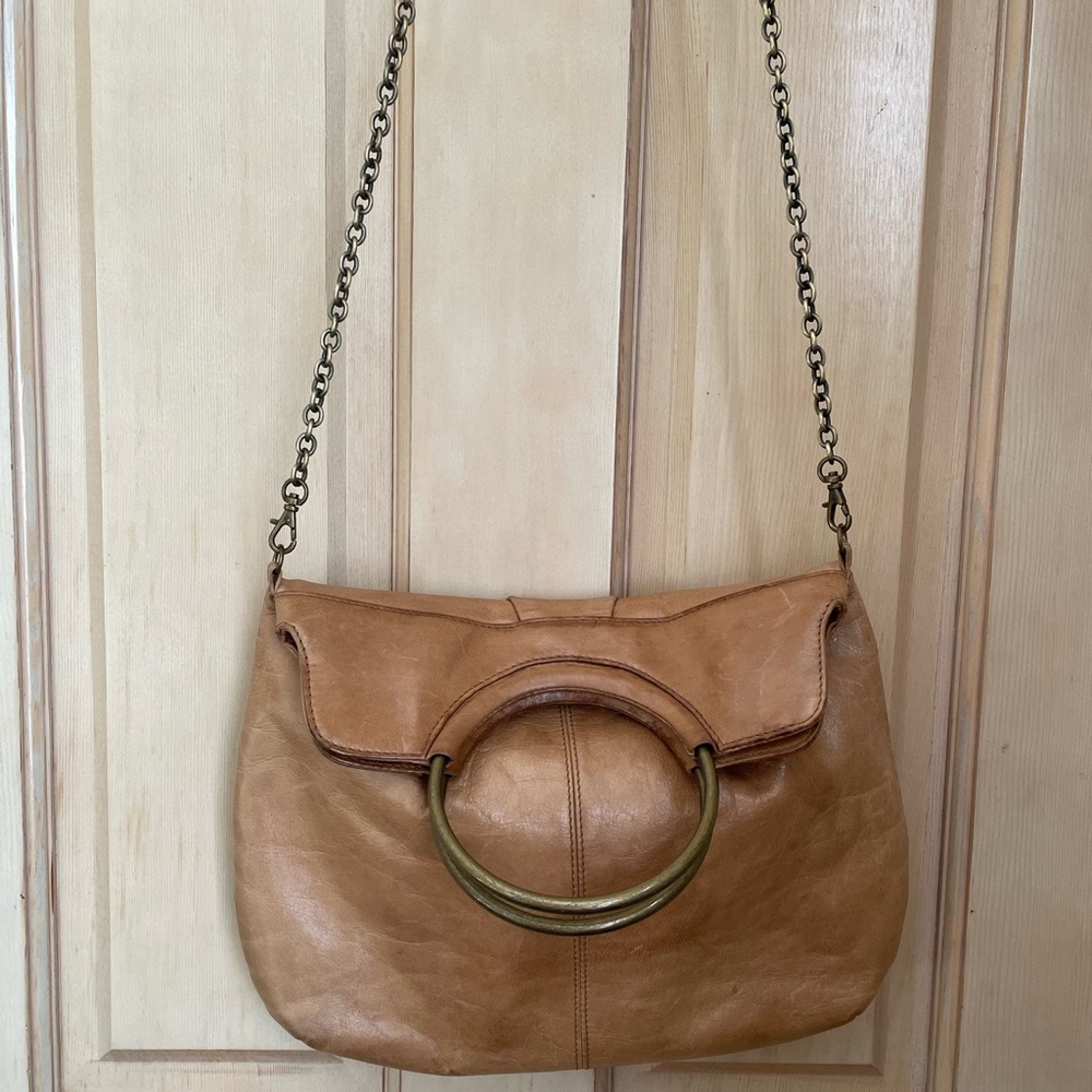 VINTAGE HOBO Brown Leather Bag with Paisley Interior +classic metal handles